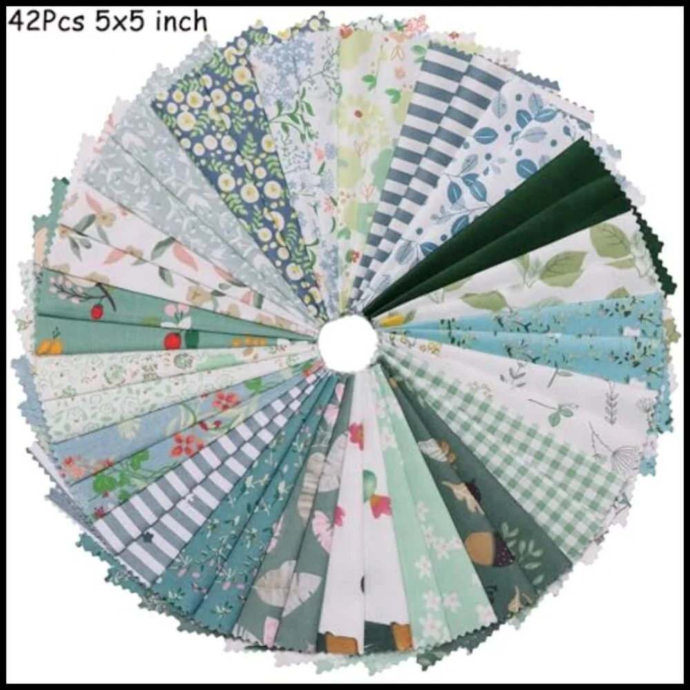 Green Cotton Fabric Charm Squares for Quilting Sewing Patchwork DIY Crafts